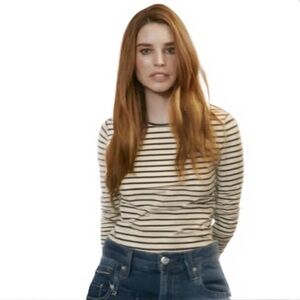 Lands End Women’s Striped Turtleneck 3/4 Sleeve Top - Size Medium